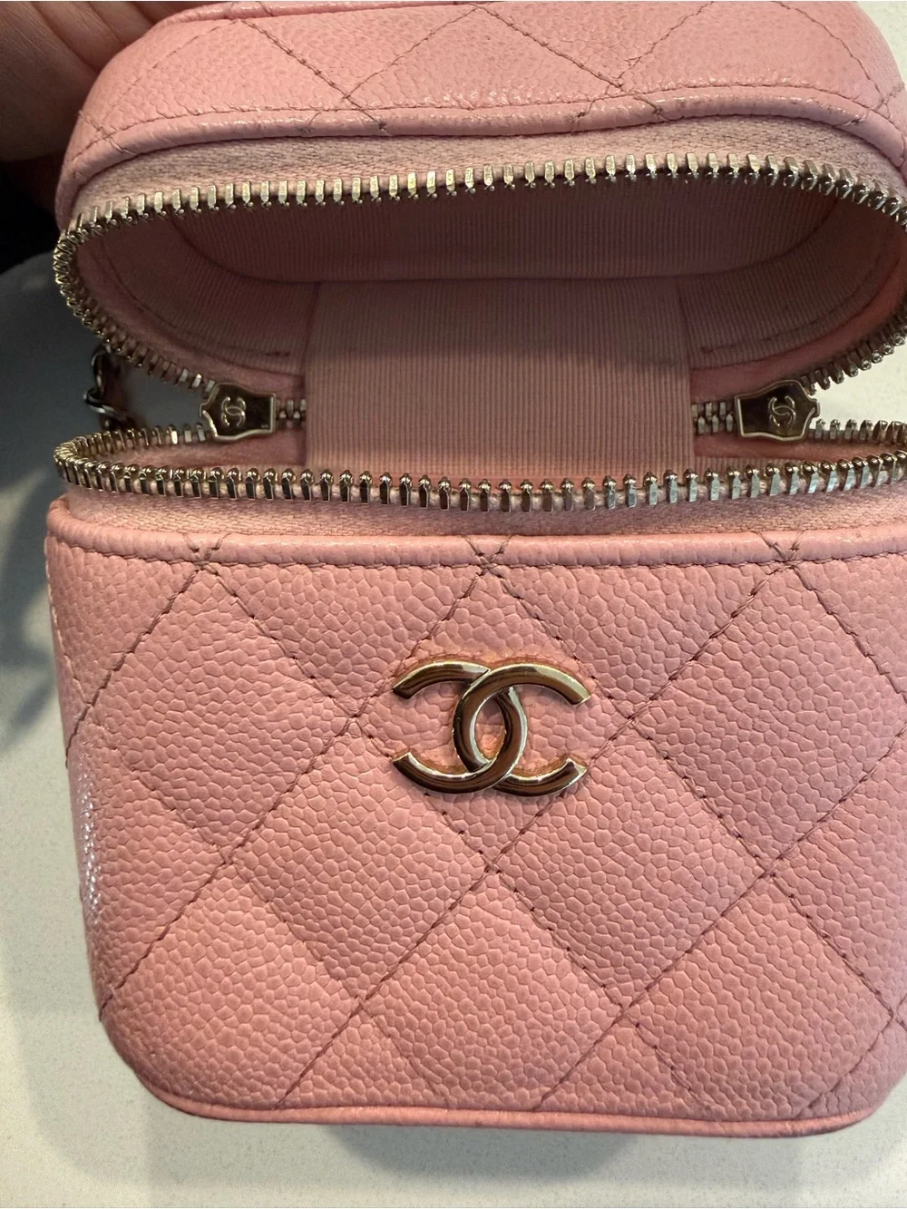 CHANEL Pink Quilted Mini Vanity Crossbody with Chain